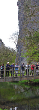 On the footbridge over the Dove below Ilam Rock/from a photo by Arnold Underwood, May 2010