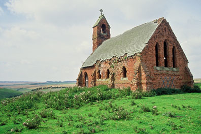 The ruined church at the head of Cottam Well Dale/photo by Arnold Underwood/Sept 2002