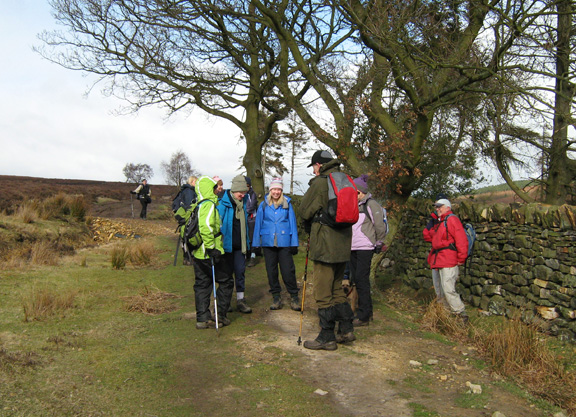 Taking a break on the edge of the moor near High Askew/from a photo by Arnold Underwood/March 2008