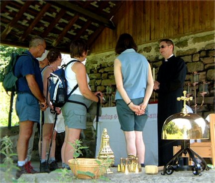 Preparation for an open-air service, Padley Chapel/photo by Arnold Underwood