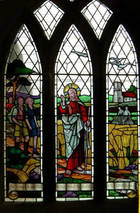 The stained glass window in the Rambler's Church/from a photo by Arnold Underwood, June 2003 